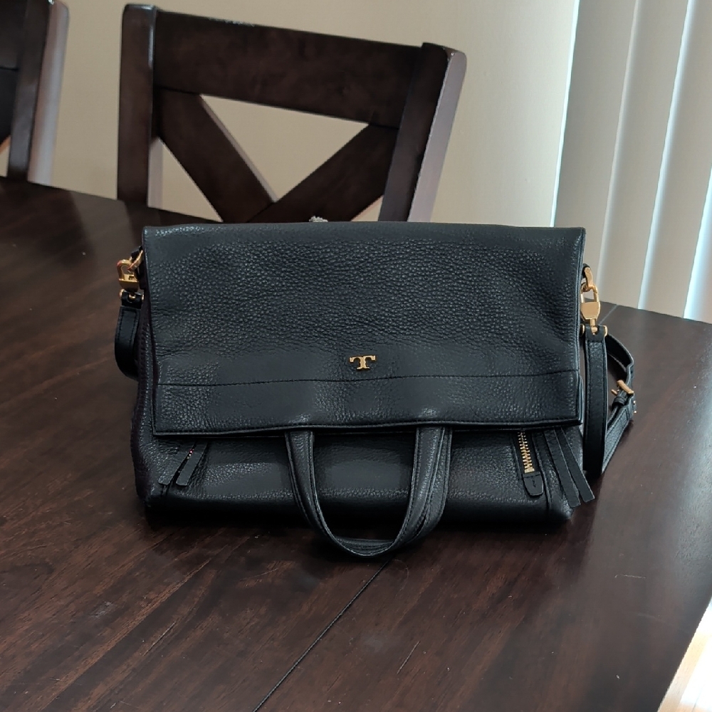Tory Burch Black Leather Bag with Gold Details